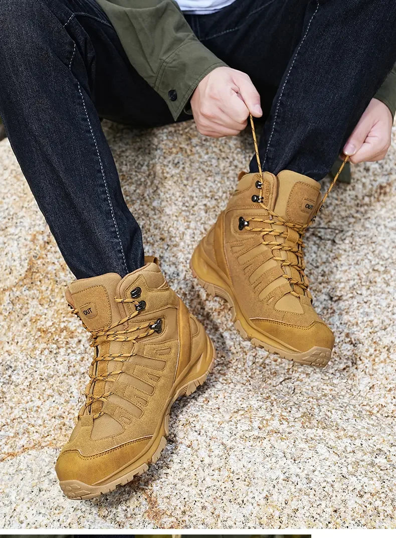 Botas de senderismo todoterreno para hombre, antideslizantes de caña alta