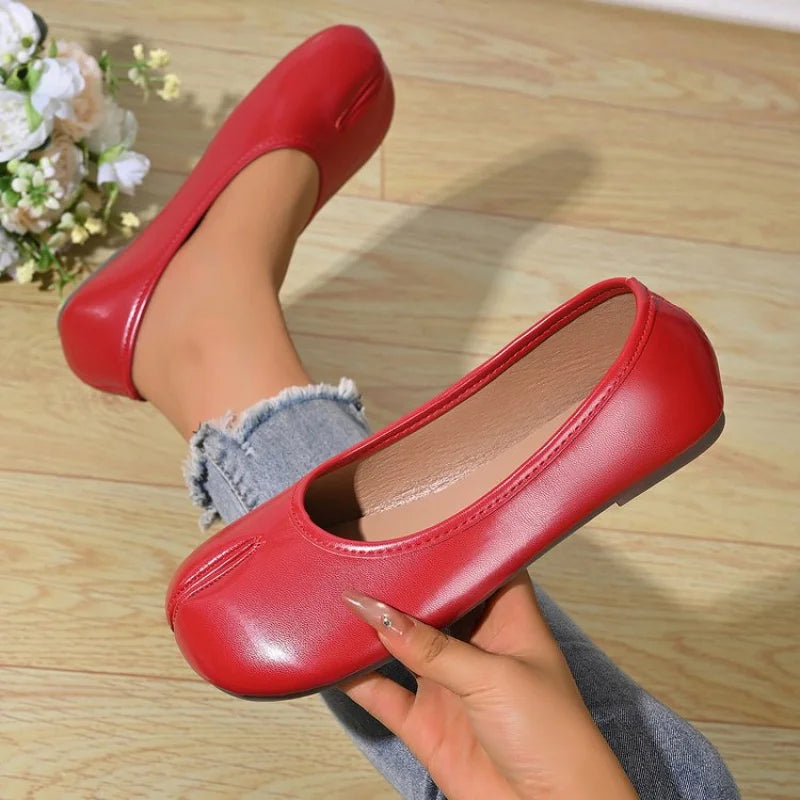 Zapatos Planos de Mujer con Punta Dividida y Ajuste Ancho, de Cuero PU, Sin Cordones, Cómodos y Casuales para Oficina, Primavera/Verano