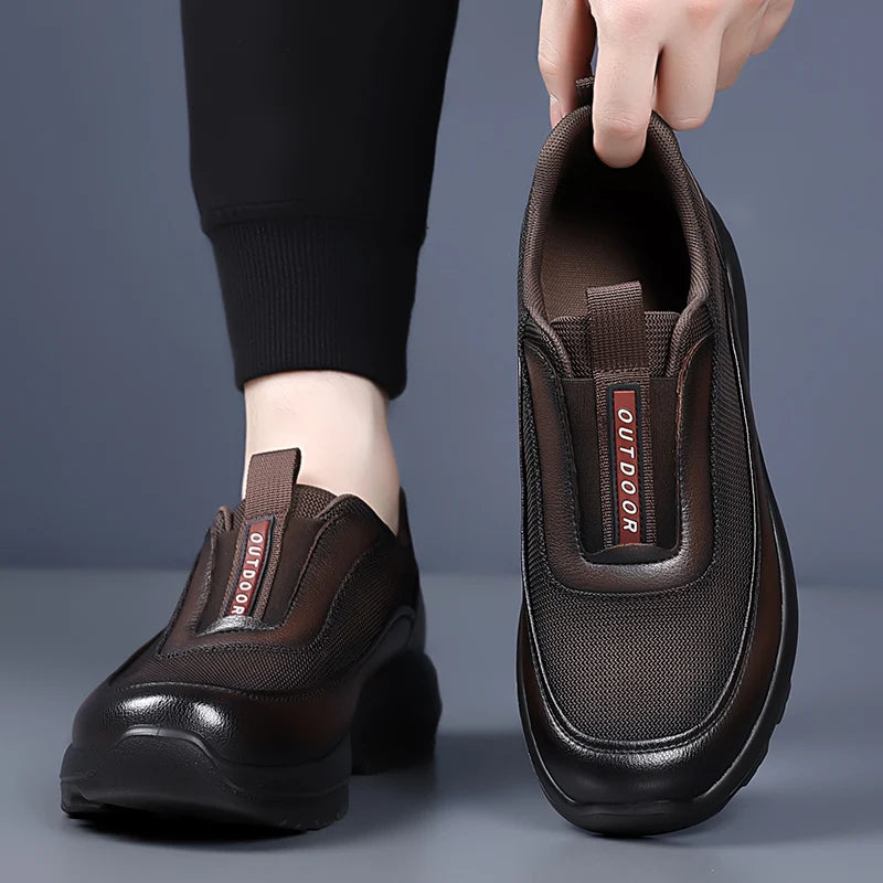 Mocasines casuales de cuero para hombre con suela gruesa antideslizante