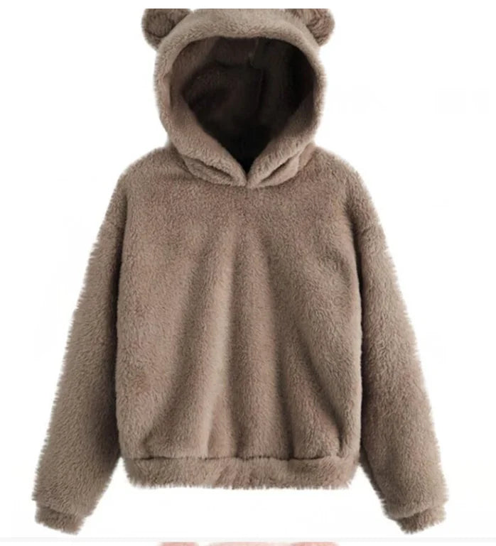 Sudadera con capucha y orejas de conejo para mujer, felpa cálida