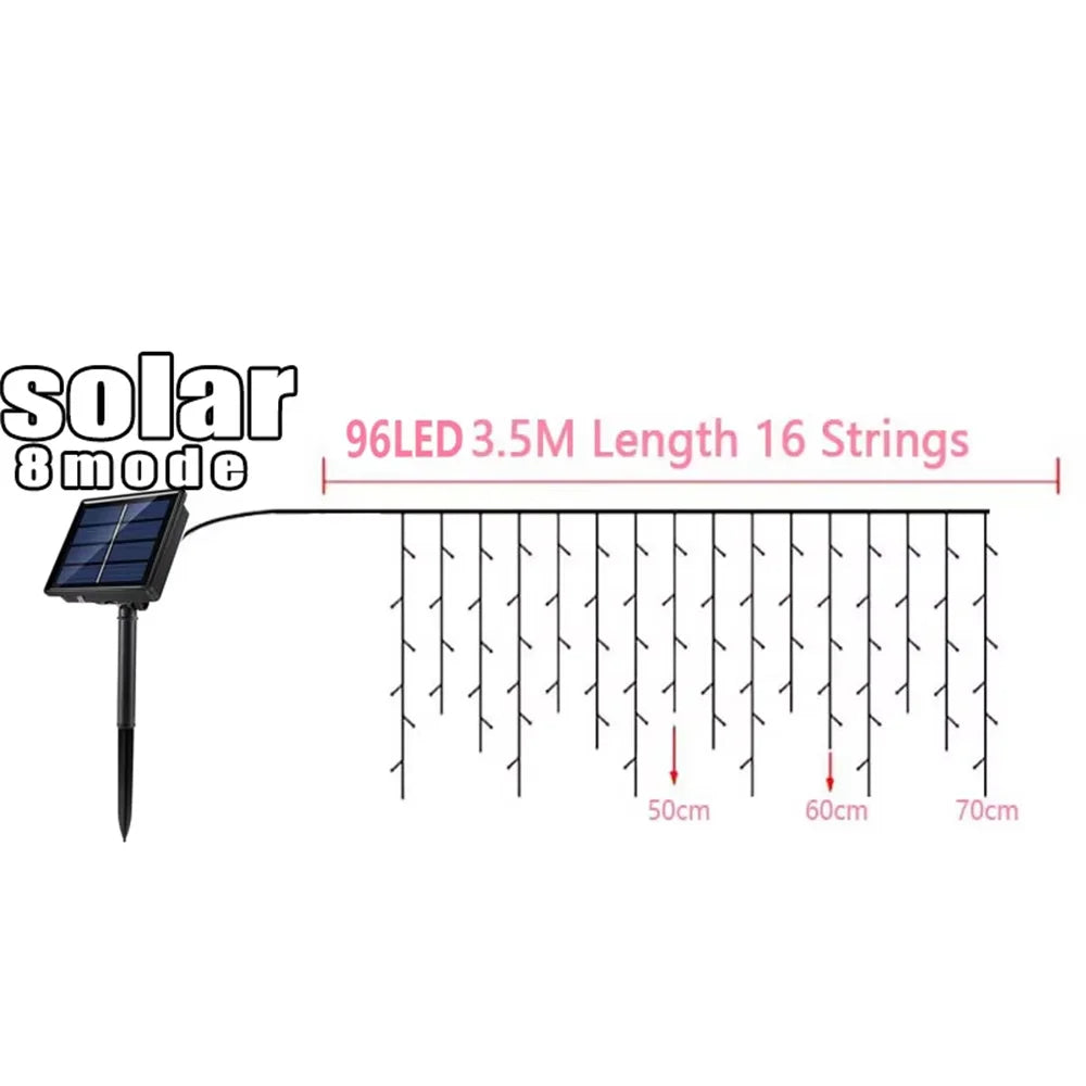 Guirnalda Solar LED en Forma de Carámbanos 3.5M para Jardín y Eventos