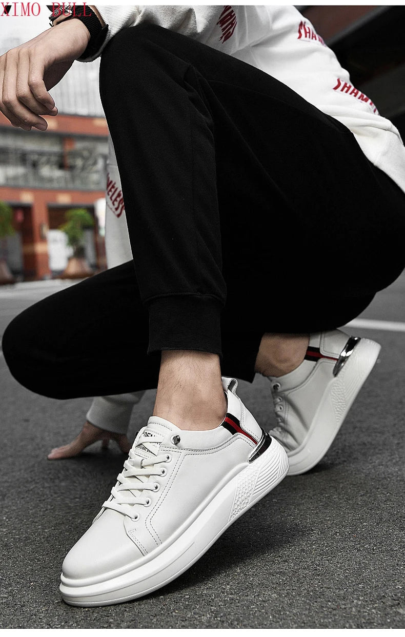 Zapatillas de deporte de cuero genuino para hombres, zapatos con elevador, zapatos invisibles transpirables, zapatillas de deporte casuales de moda para hombres