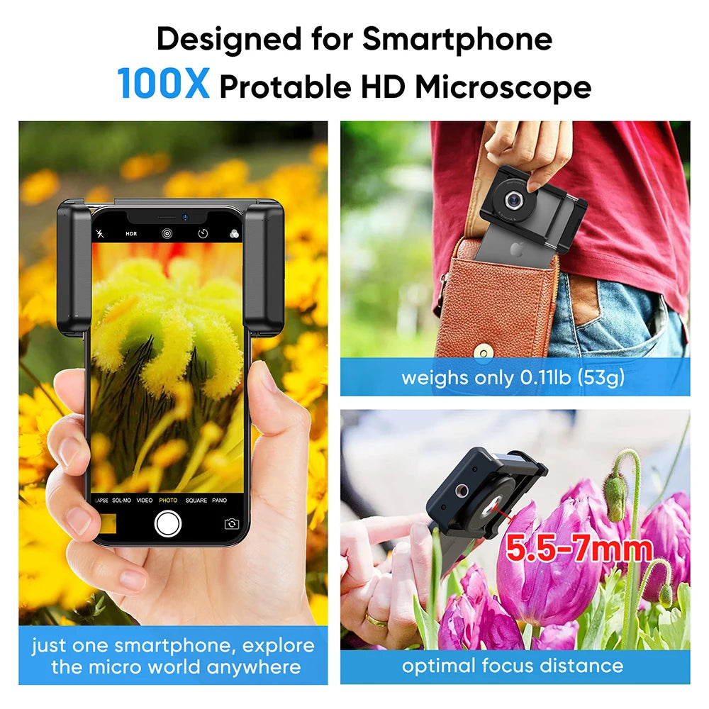 Lente de Microscopio Digital 100X para iPhone y Xiaomi