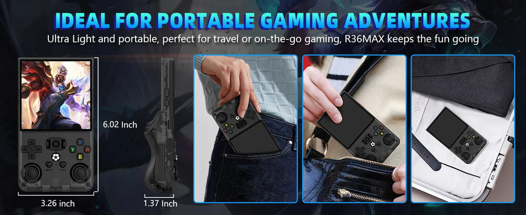 Consola de juegos retro portátil R36MAX, consola de juegos retro de 4.0 pulgadas con 64GB de RAM, compatible con más de 30 emuladores, Linux de código abierto.