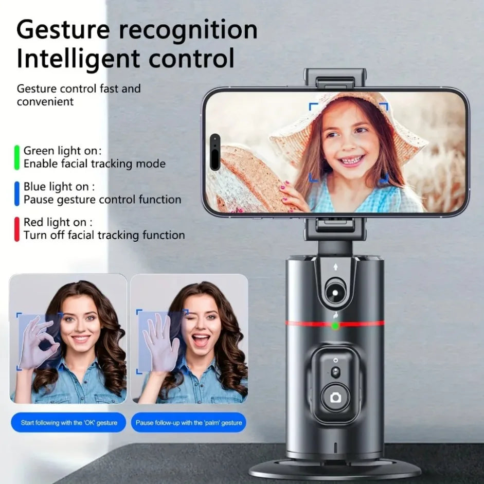 Soporte para Teléfono de Escritorio P02 con Seguimiento Facial 360 °   Gimbal Giratorio Automático para iPhone 16 15 Samsung S23 Xiaomi, Palo Selfie de Mano
