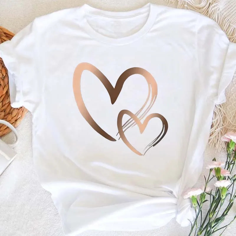 Camiseta con Estampado de Corazón para Mujer, Manga Corta