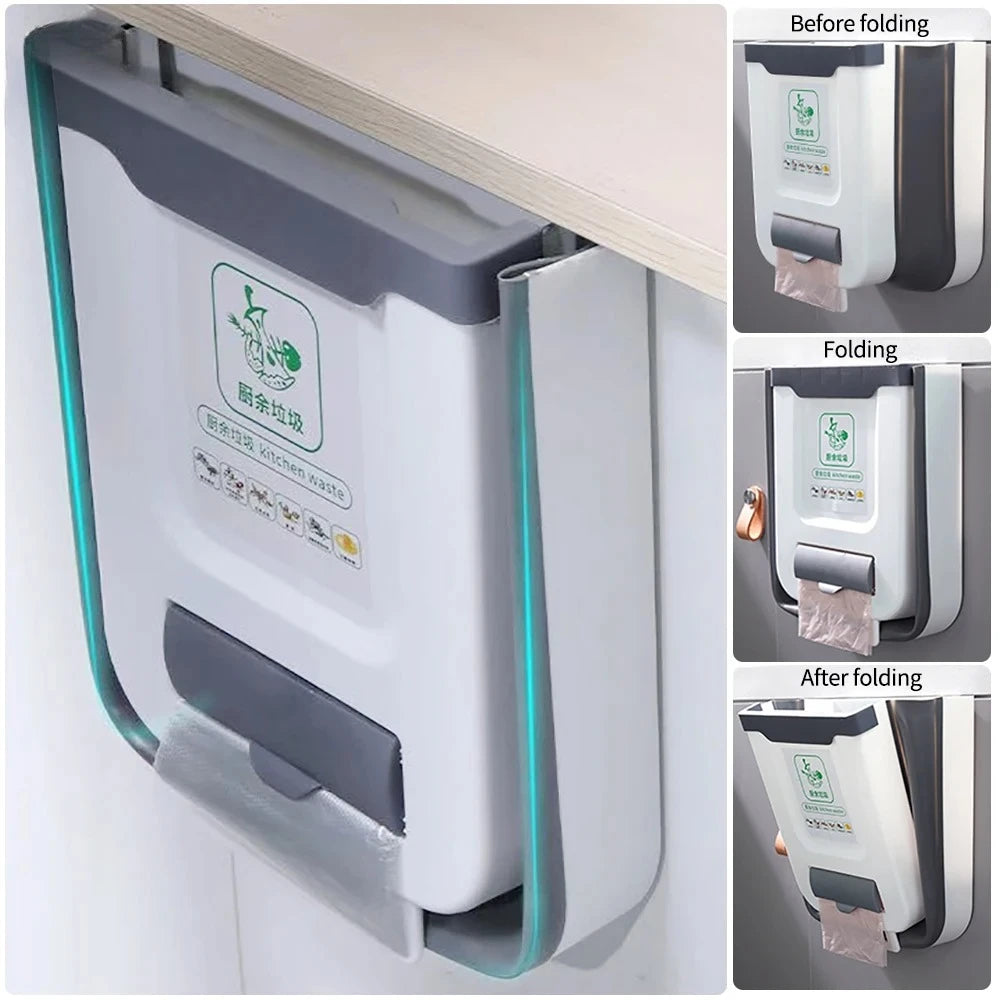 Cubo de basura plegable para cocina, cubo de basura montado en la pared, cubo de basura para puerta de armario de cocina, cubo de basura plegable para vehículos