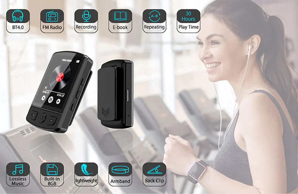 Walkman Deportivo MP3 Bluetooth 5.0 con Radio FM y Pantalla 1.8"