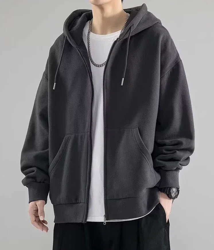 Ropa masculina Sudadera sólida negra para hombres Sudaderas con capucha con cremallera completa Invierno Jóvenes En oferta Ofertas Estilo coreano de alta calidad S