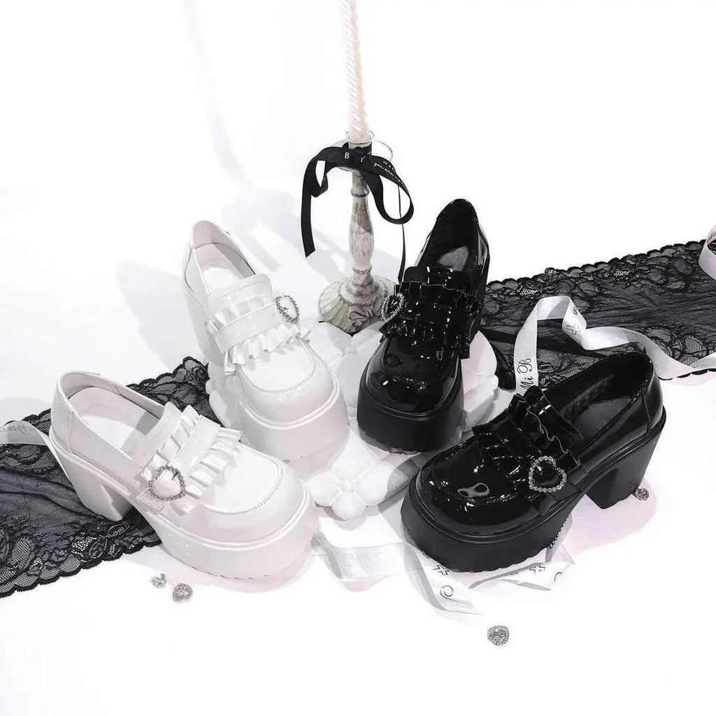 Zapatos Mary Jane Lolita de Plataforma con Hebilla Corazón para Mujer