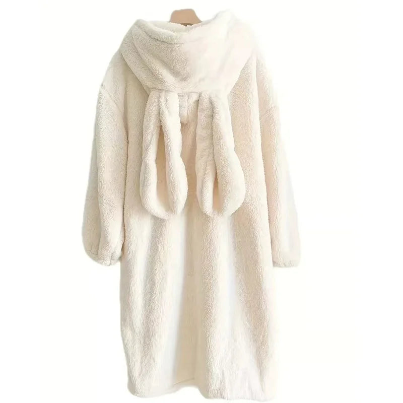 Pijama Cálido de Otoño-Invierno para Mujer con Orejas de Conejo