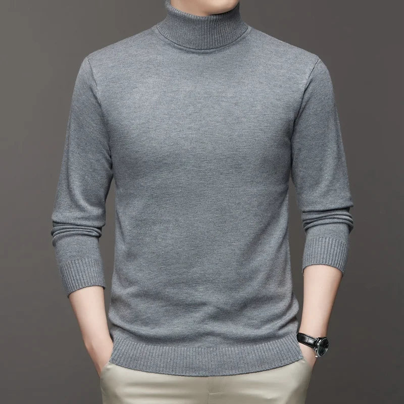 2025 nuevos suéteres de punto para hombre, jerseys transpirables de cuello alto de Color sólido, ropa de calle básica cálida para exteriores, Tops de negocios de otoño