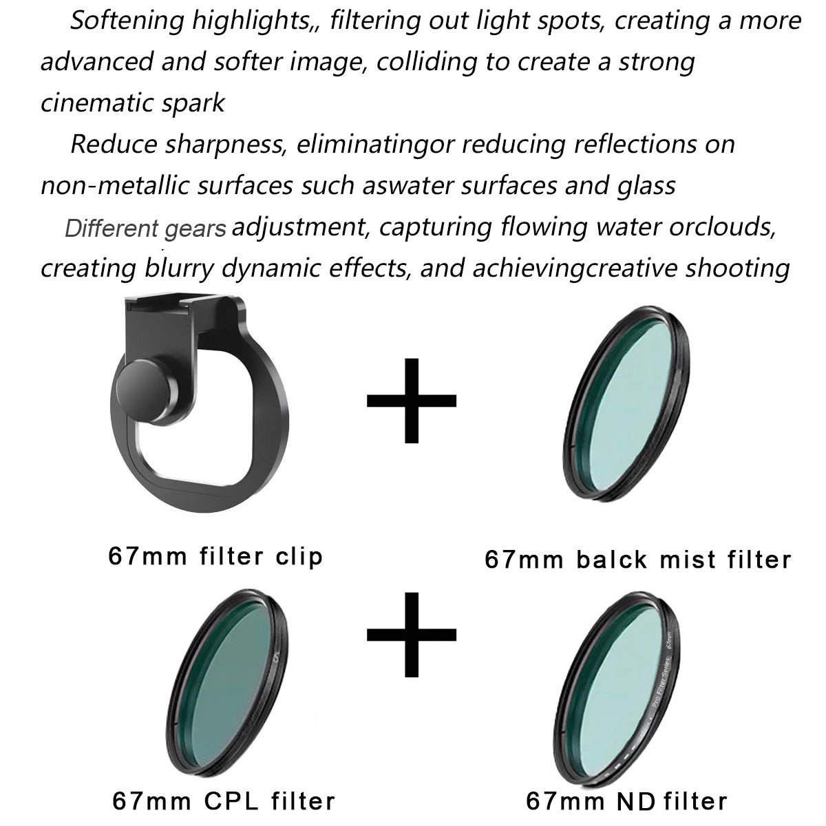 Kit Filtros de Fotografía 67mm con Clip para Smartphone
