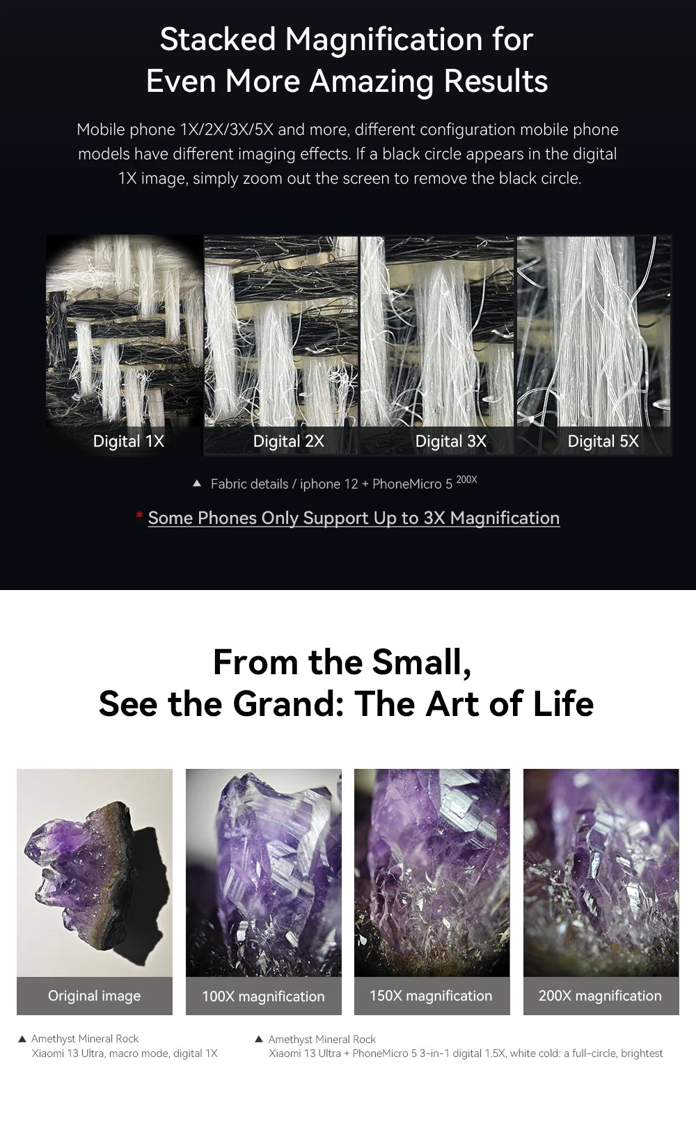 Lente Microscopio 100X-200X con LED para Teléfono - Kit Macro