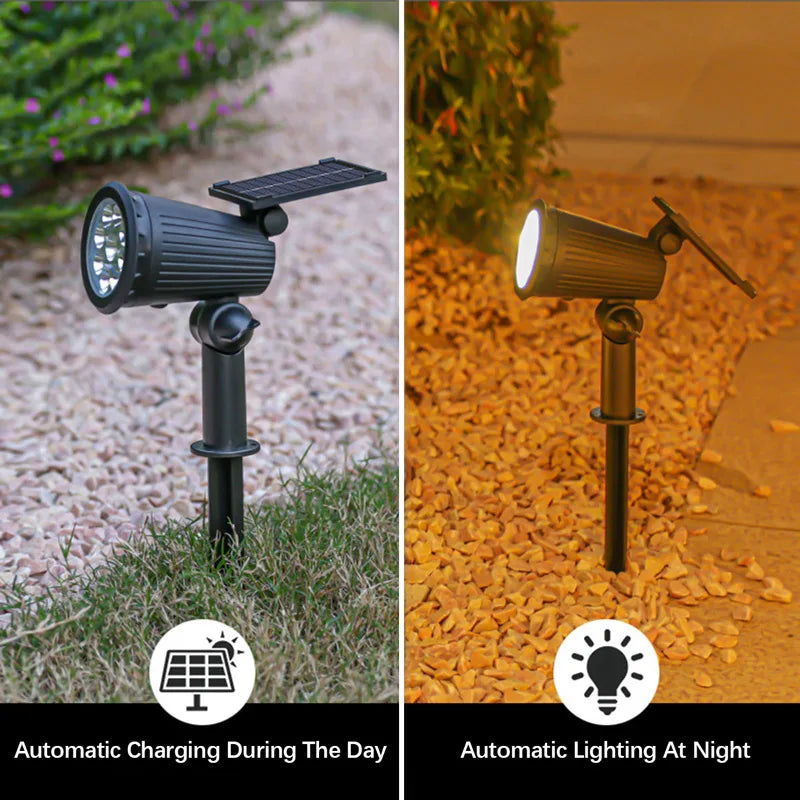 Foco Solar 9 LED Impermeable para Jardín con Brillo Ajustable y Luz RGB