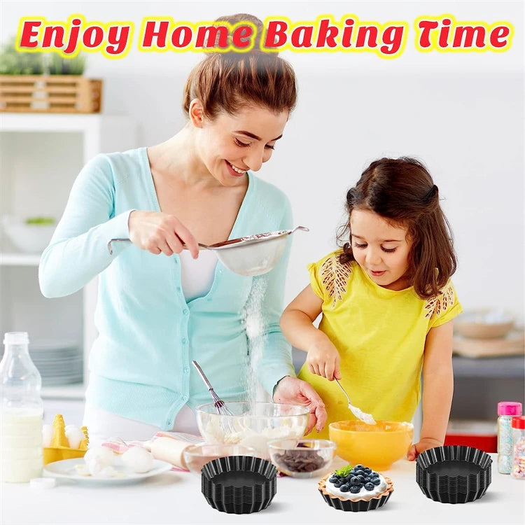 LMETJMA Mini moldes para tarta, moldes para tarta de huevo de 8cm con fondo extraíble, molde para tarta pequeña antiadherente, latas para magdalenas estriadas, sartén para tarta JT221