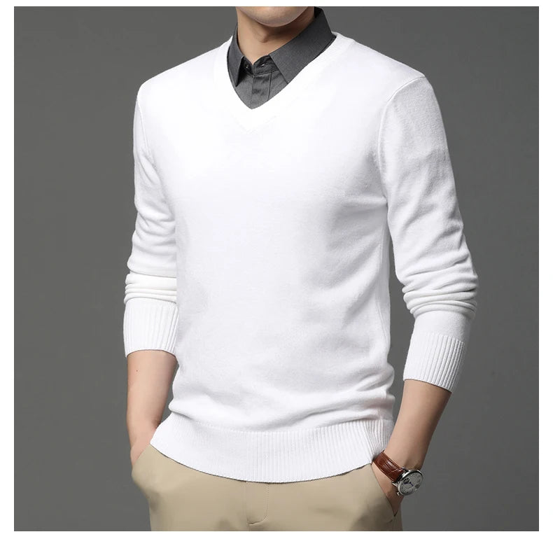 Suéter de Punto con Cuello en V para Hombre – Otoño Invierno