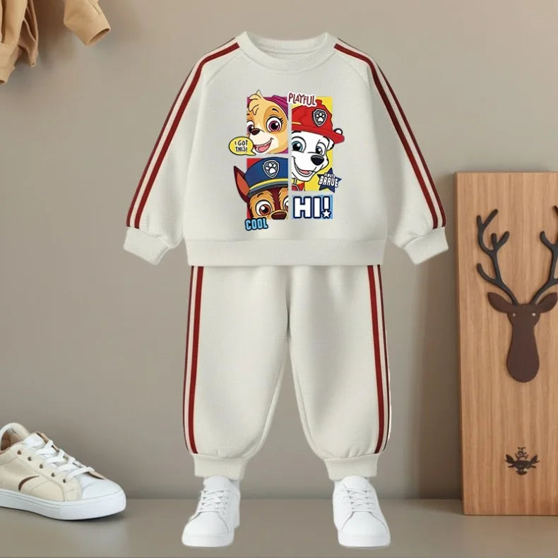 Conjunto de Pantalones Largos con Franjas Laterales para Niños, Primavera 2026, Sudadera Casual con Cuello Redondo y Pantalones, Dos Piezas, Patrulla Canina, Chándal para Niños y Niñas