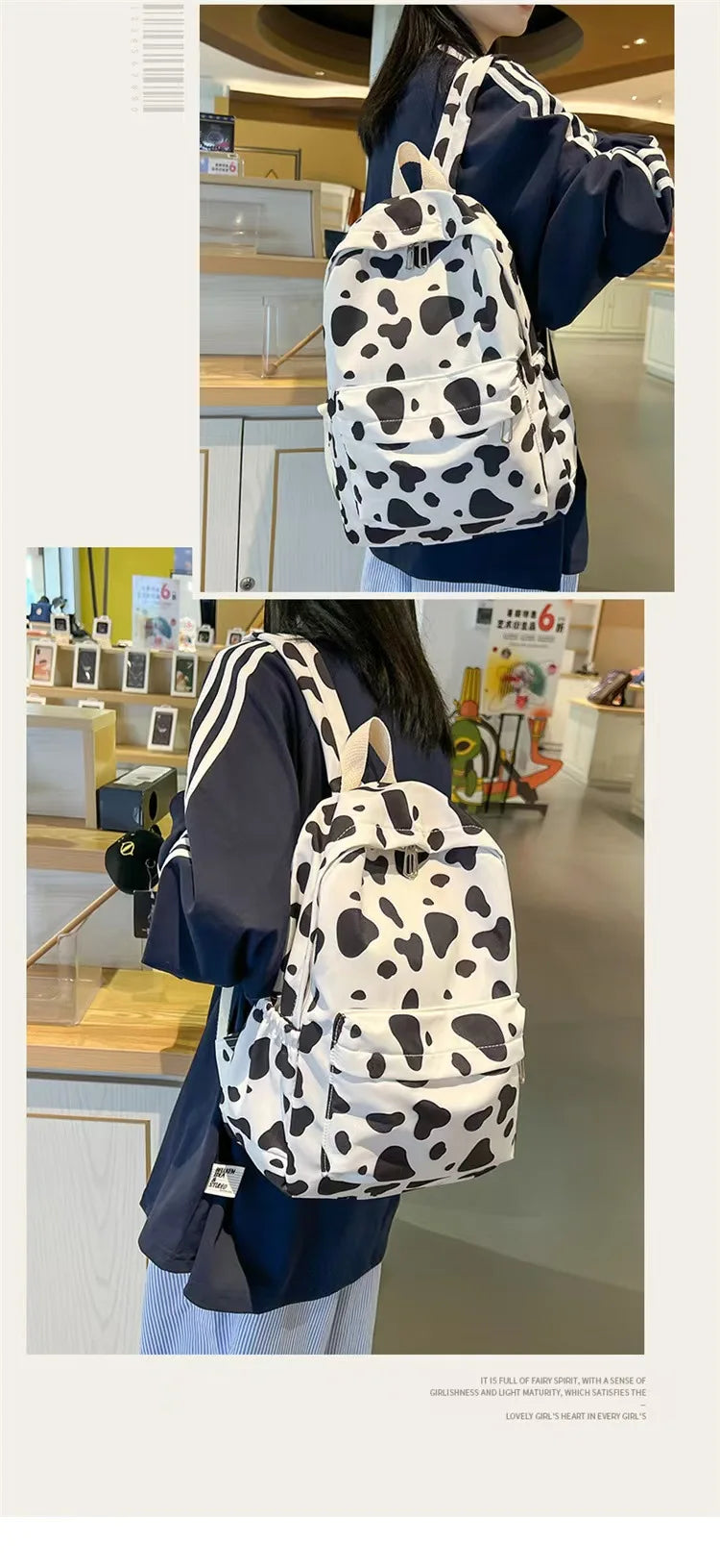 Mochila Escolar de Moda con Estampado de Vaca para Niños