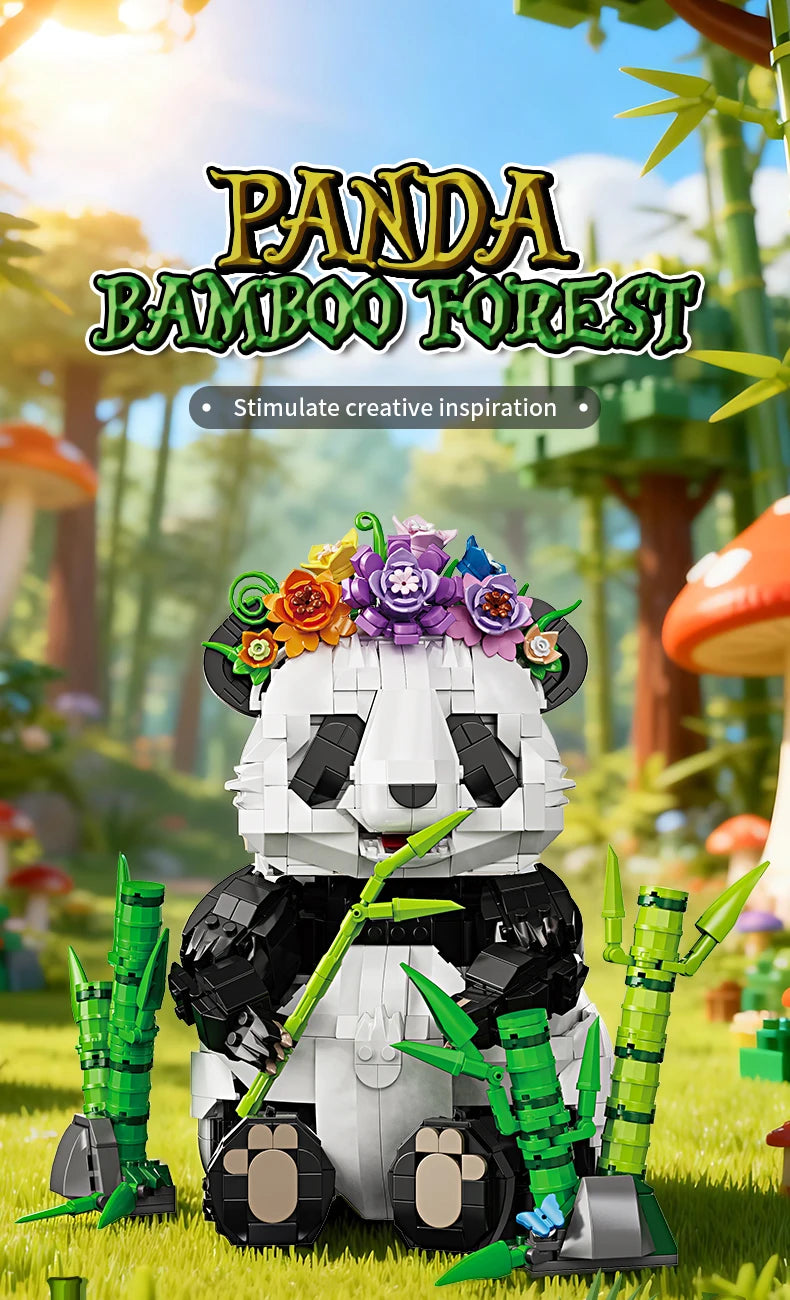 Bloques de Construcción KQ202 MOC Panda, Modelo de Animal del Bosque de Bambú, Decoración de Escritorio STEM para el Hogar, Regalo Educativo de Cumpleaños y Navidad para Niños