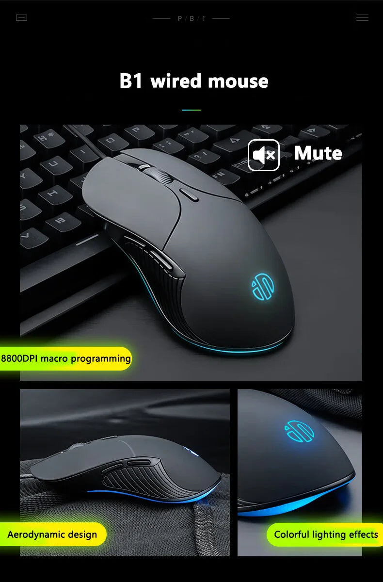 INPHIC-ratón con cable USB B2, Mouse silencioso para juegos de oficina, PC y portátiles