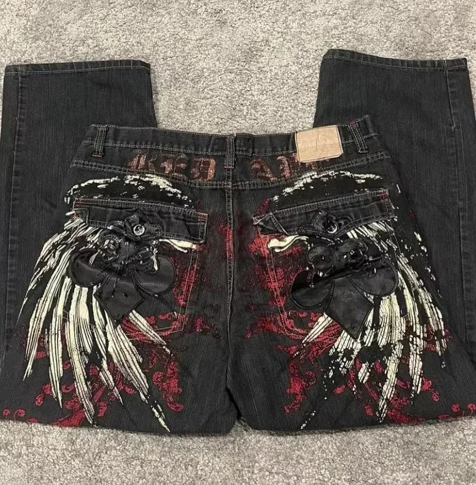Pantalones Vaqueros Holgados Vintage de Pierna Ancha Y2K para Mujer