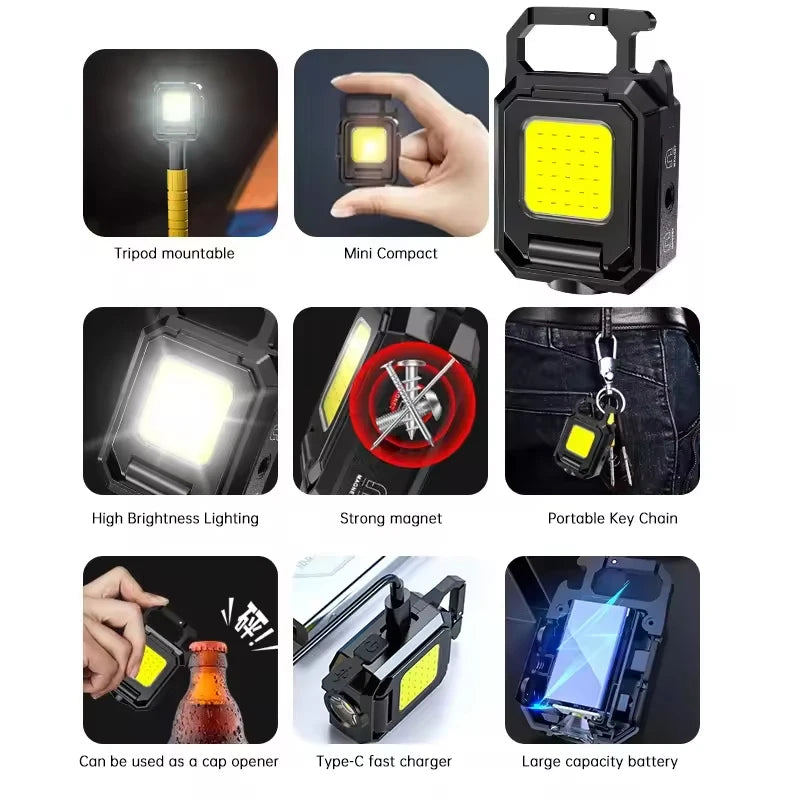 Linterna Mini Llavero COB Recargable USB con Luces Laterales 1000LM