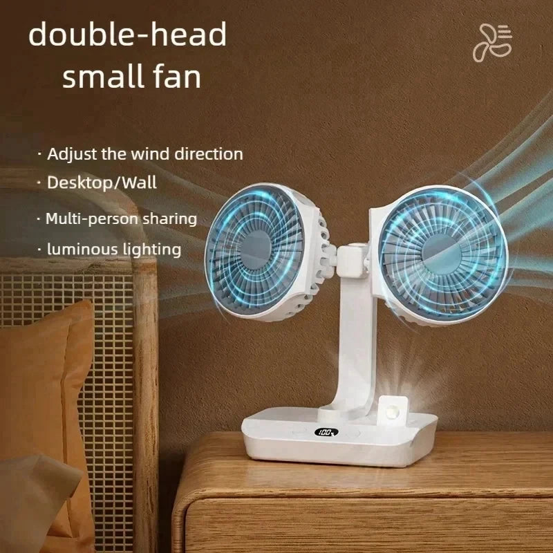 Ventilador de escritorio de doble cabezal, ventilador de 4 engranajes, refrigeración rápida por viento, pantalla Digital, gran capacidad de 2024 mAh, para el hogar, novedad de 12000