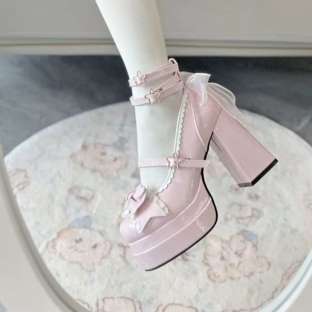 Zapatos Mary Jane de Tacón Alto con Plataforma y Moño – Mujer