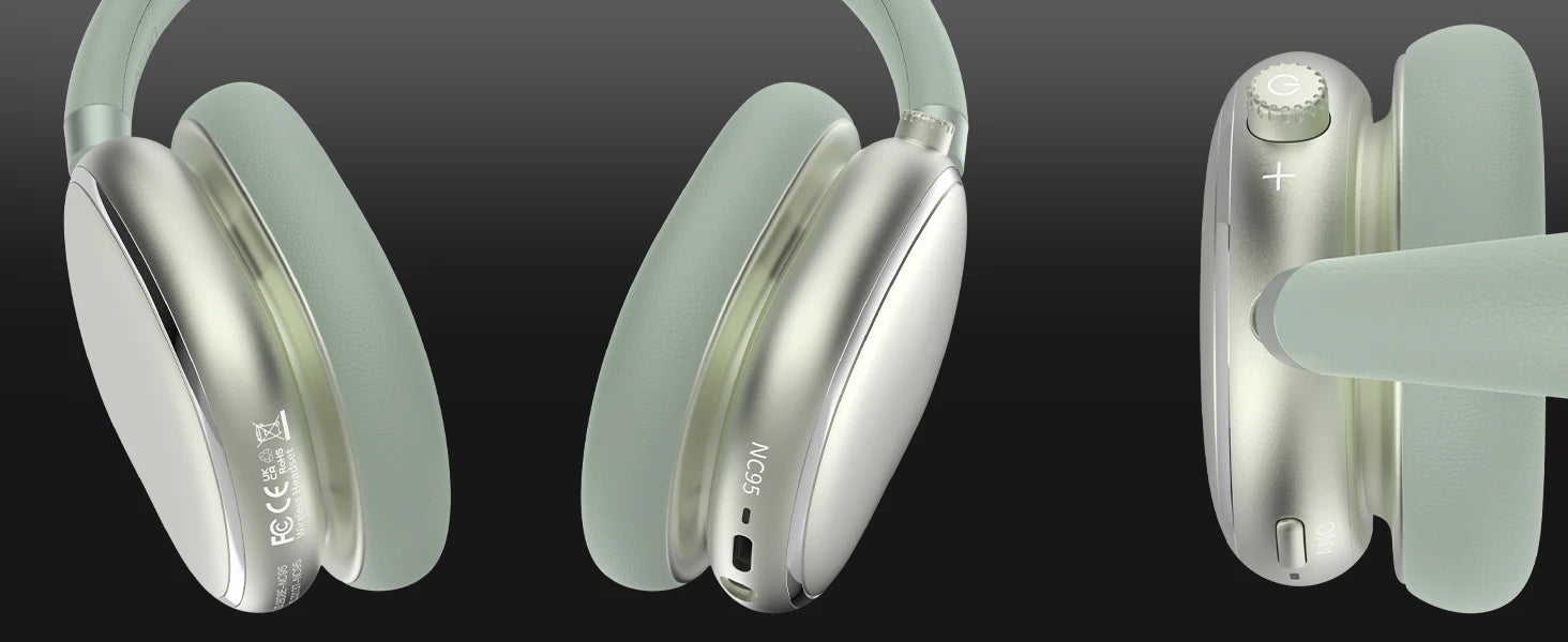 Auriculares híbridos con cancelación activa de ruido con perilla de control 65H de reproducción auriculares sobre la oreja inalámbricos Bluetooth 6,0 Audio de alta resolución