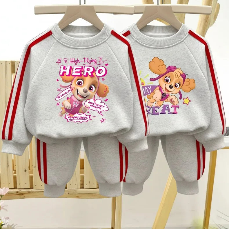 Chándal informal con estampado de Paw Patrol para niña, sudaderas con capucha y pantalones largos con cuello redondo, conjunto de pantalones a rayas laterales de dos piezas para niño 2026