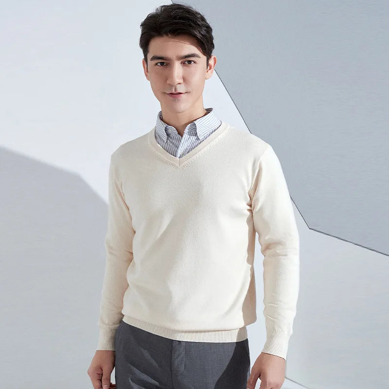 Buzo de punto con cuello en V para hombre - Algodón y Cachemira