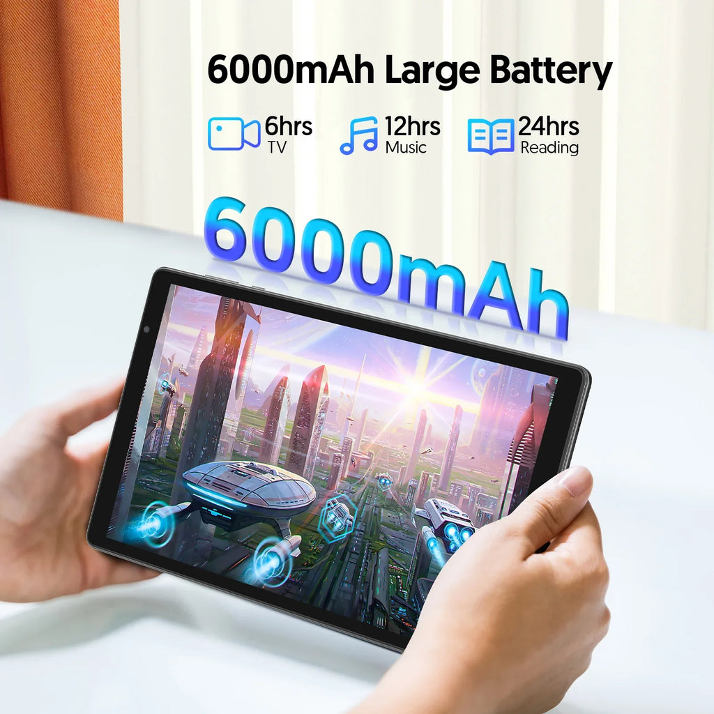 Tableta de 10 pulgadas, Android 14, procesador de cuatro núcleos, 4 GB de RAM (2 GB + 2 GB ampliable), almacenamiento de 32 GB, Wi-Fi, cámaras duales, 6000 mAh