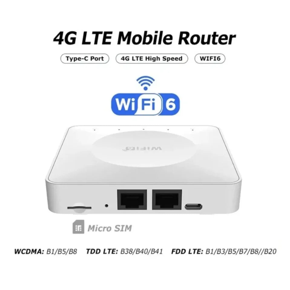 Módem de Tarjeta SIM 4G LTE WiFi6, Router Inalámbrico Móvil con Interfaz Tipo-C, Conexión para un Máximo de 32 Dispositivos, Router WiFi para Asia, Europa y África