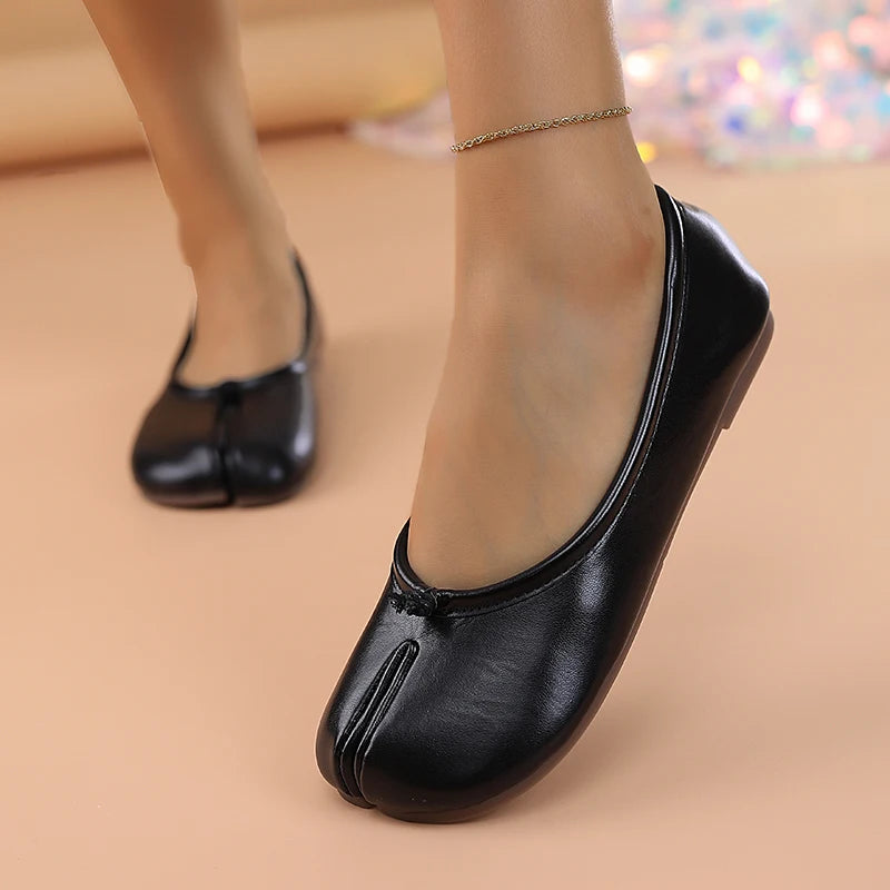 2025 Mocasines separadores de dedos de cuero para mujer, zapatos planos, cómodos, transpirables, informales