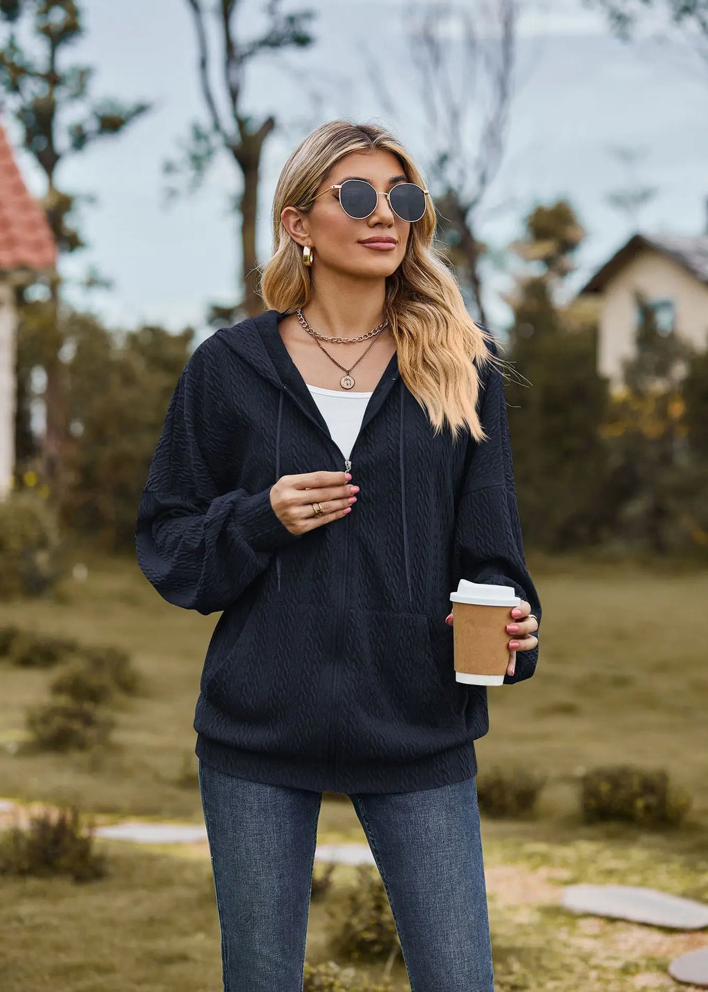 Sudadera con cremallera para mujer, abrigo informal de manga larga, ropa de calle de Color liso, holgado, Harajuku, otoño e invierno, 2024