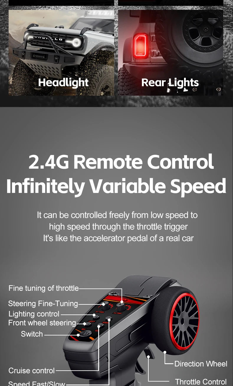 WLtoys 184023 1:18 Vehículo Todoterreno 4WD, Auto RC 2.4G RTR, Crawler Eléctrico a Control Remoto con Luces LED, Juguetes para Niños