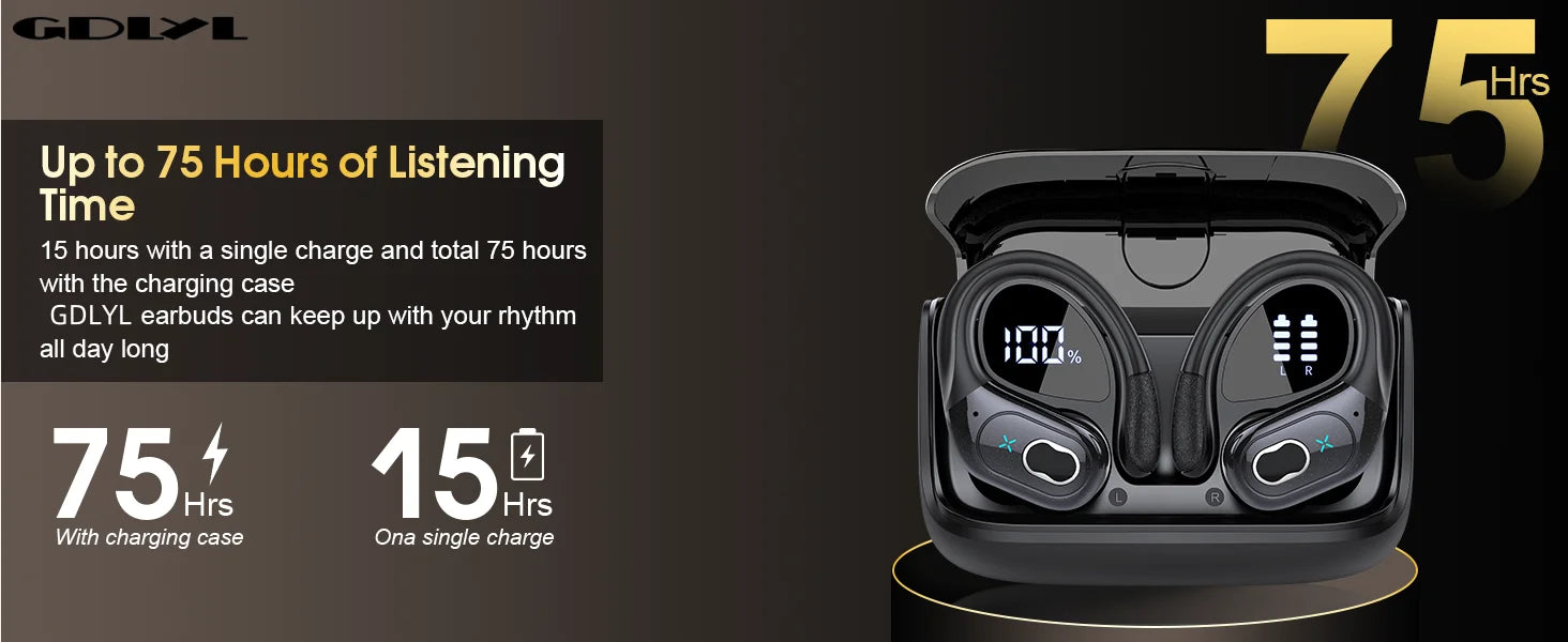 Auriculares TWS Bluetooth 5.4 Deportivos Impermeables 75hs