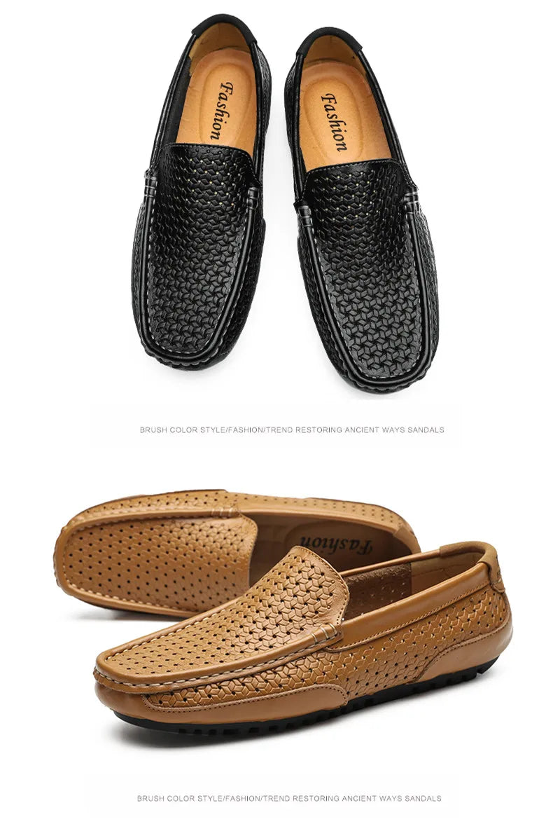 Zapatos Negros para Hombre 2026, Mocasines Casuales de Cuero Genuino, Marca de Lujo Italiana, Transpirables, Estilo Náutico