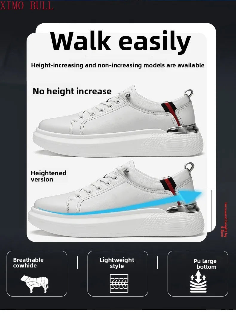 Zapatillas de deporte de cuero genuino para hombres, zapatos con elevador, zapatos invisibles transpirables, zapatillas de deporte casuales de moda para hombres