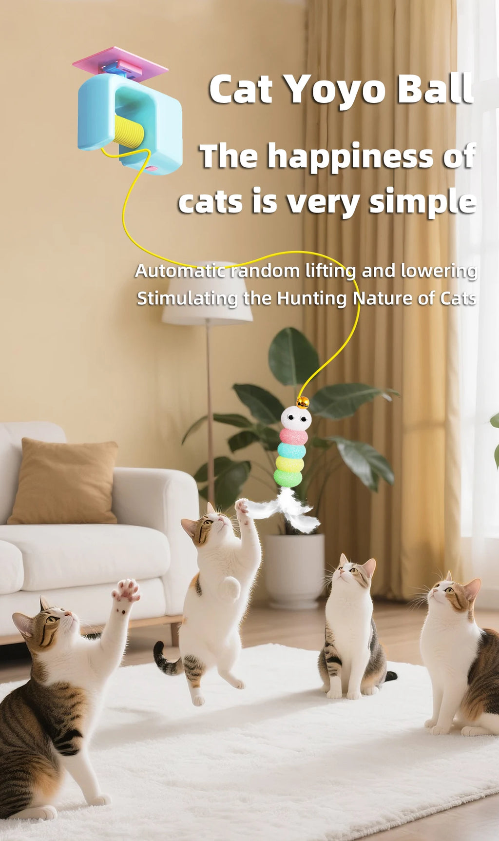 Juguete para Gatos, Alivia el Estrés, Recargable, Interactivo, Colgante de Puerta, Automático, Eléctrico, Pájaro Volador, con Cuerda Elástica para Cazar