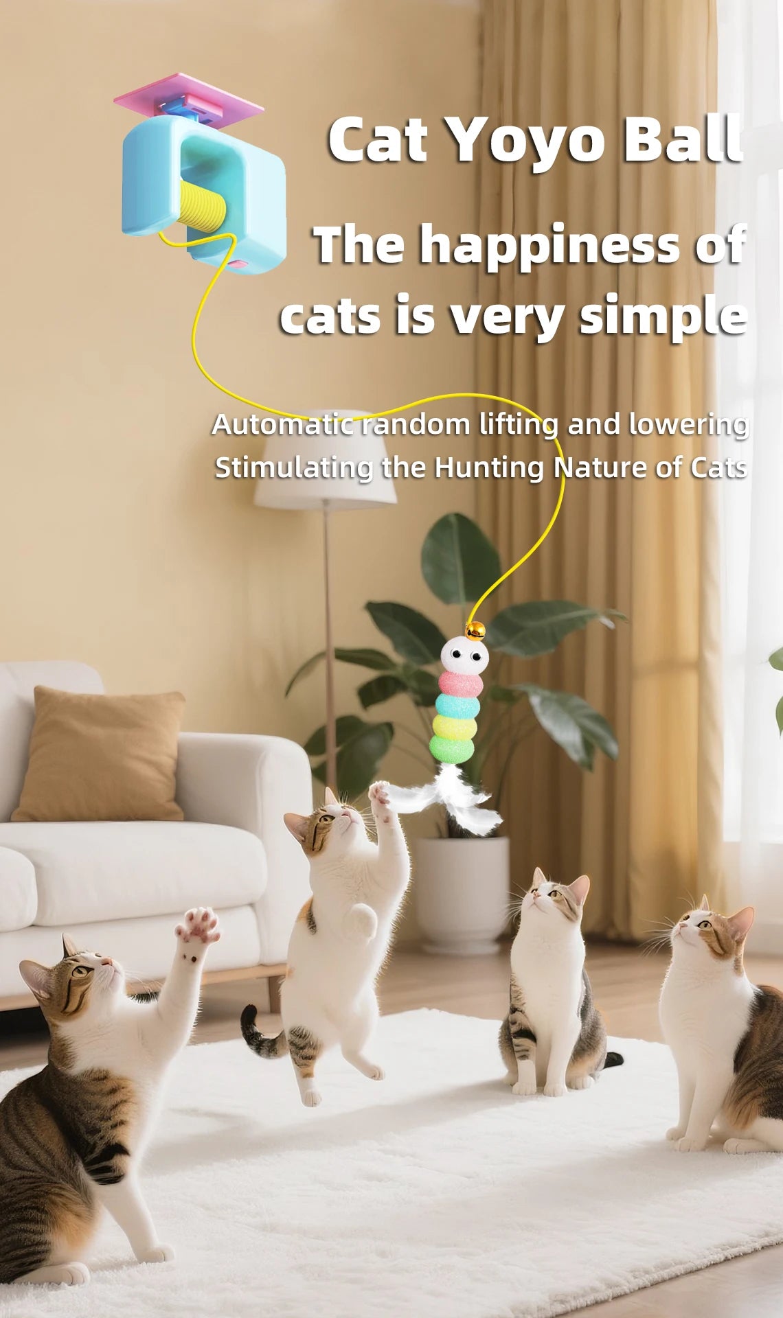 Juguete para Gatos, Alivia el Estrés, Recargable, Interactivo, Colgante de Puerta, Automático, Eléctrico, Pájaro Volador, con Cuerda Elástica para Cazar