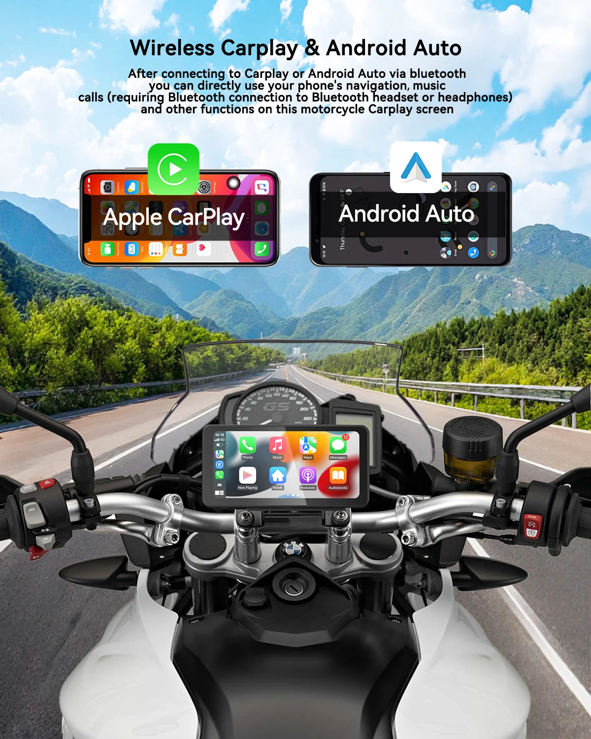Pantalla Spedal CL871B de 6.25" con CarPlay y Android Auto para Motocicletas BMW, Soporte de Liberación Rápida Específico para BMW, Protección Completa