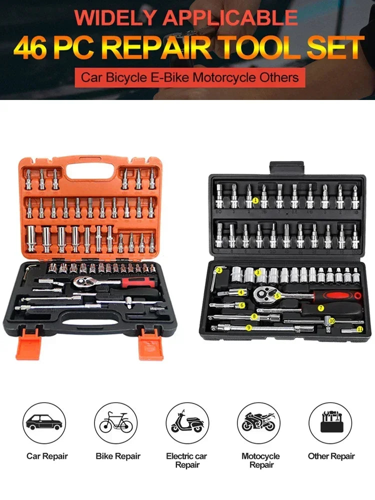Juego de caja de herramientas para motocicleta, llave de trinquete rápida, 150/46 Uds., broca de grupo, caja de herramientas de grado Industrial, herramientas de reparación de automóviles, mantenimiento de automóviles