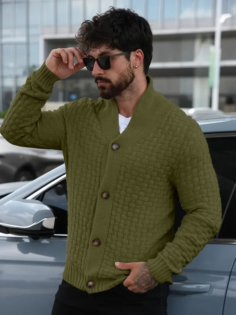 Cárdigan de otoño e invierno para hombre, suéteres cálidos de punto con frente abierto, jersey de manga larga con cuello en V en color sólido para hombre
