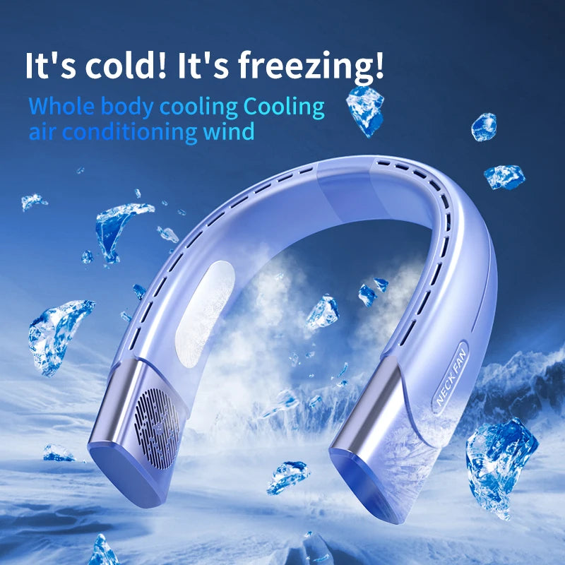 Ventilador de cuello Mini aire acondicionado portátil, Enfriador de aire recargable por USB, 5 velocidades, ventilador eléctrico para exteriores, 5000mAh