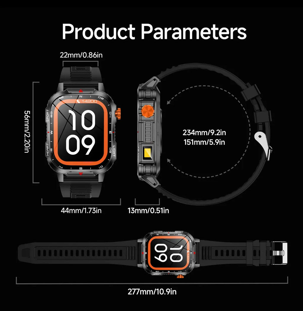 Reloj inteligente de gran tamaño para hombre, iluminación militar para exteriores, batería de 1100Mah, rastreador de Fitness GPS, reloj inteligente de ritmo cardíaco resistente al agua y 10ATM