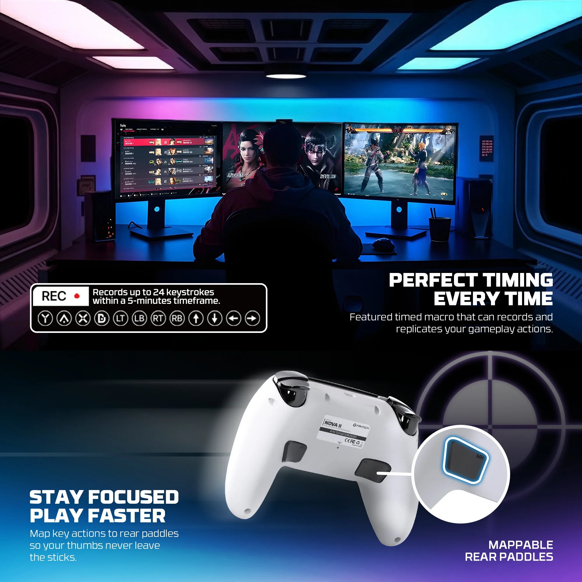 FANTECH NOVA II WGP16 Gamepad inalámbrico Sensor giroscópico Joystick Hall y disparador de efectos para PS4 NS2 controlador con cable Gamer