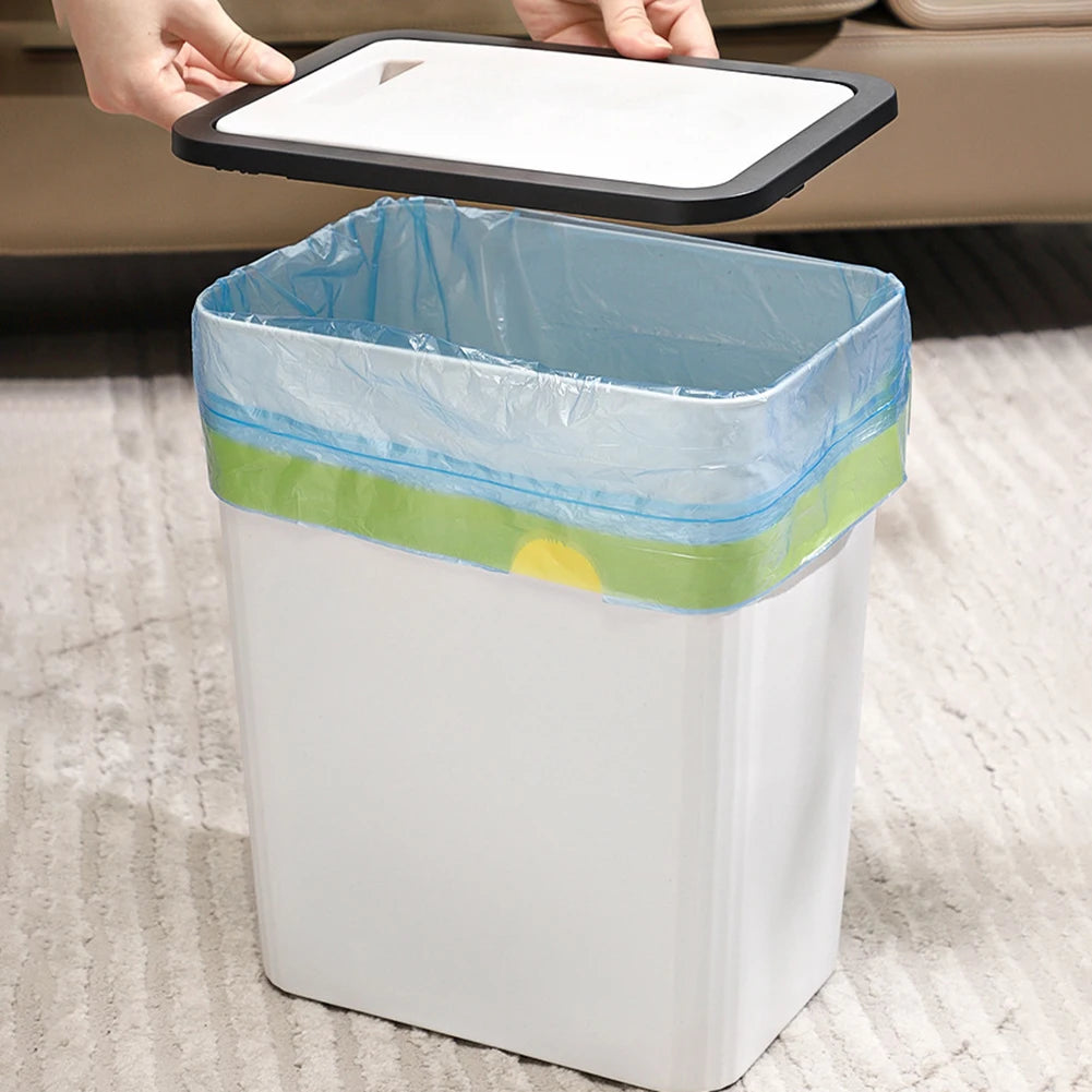 Cubo de basura con tapa a presión de plástico para baño, cocina y hogar