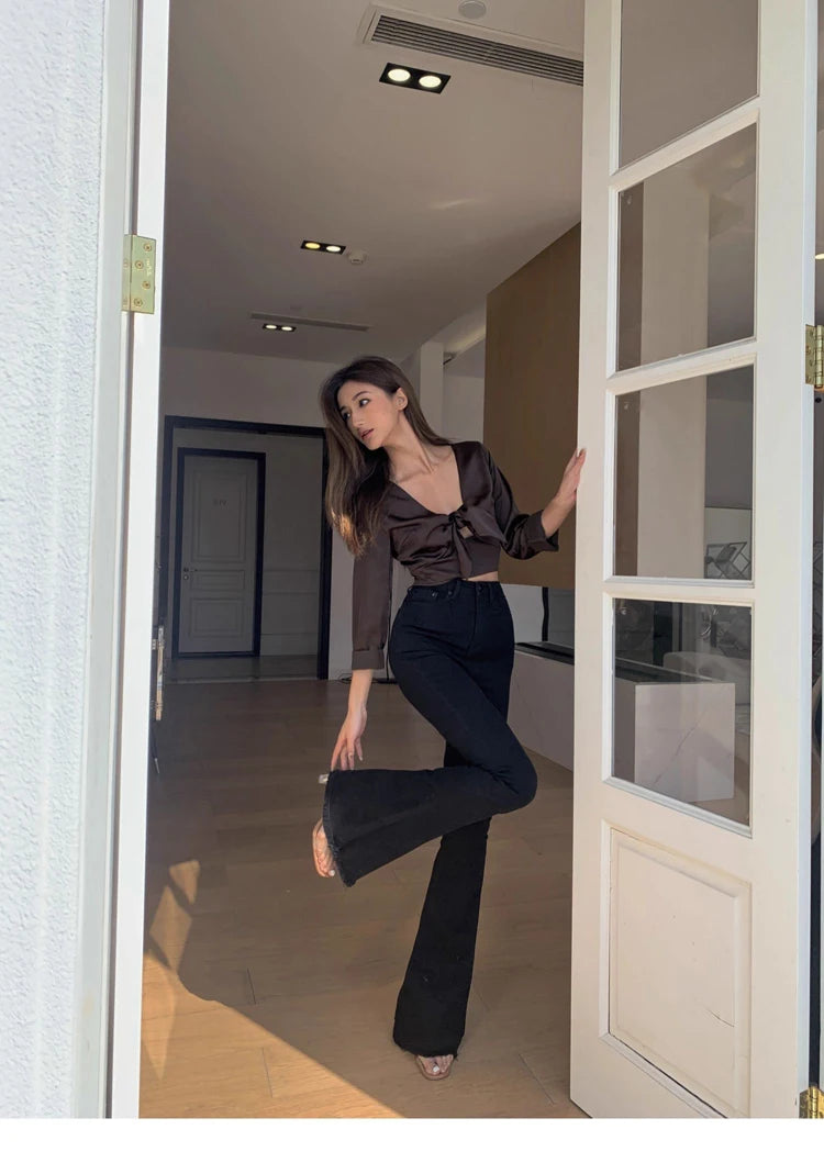 Pantalones Vaqueros Acampanados de Cintura Alta con Forro Polar para Mujer, Talla Grande